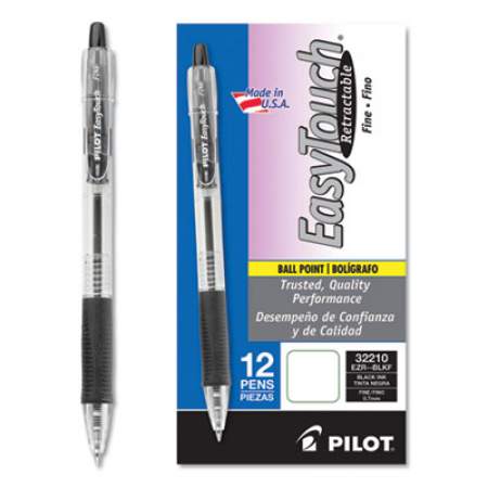 Pilot EasyTouch Ballpoint Pen, Retractable, Fine 0.7 mm, Black Ink, Clear Barrel, Dozen (32210)