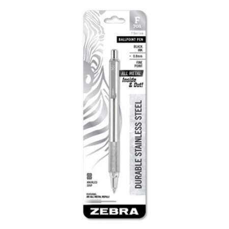 Zebra F-701 Ballpoint Pen, Retractable, Fine 0.7 mm, Black Ink, Stainless Steel/Black Barrel (29411)