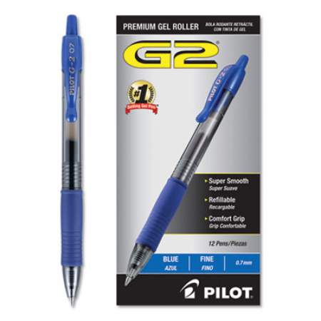 Pilot G2 Premium Gel Pen, Retractable, Fine 0.7 mm, Blue Ink, Smoke Barrel, 12/Pack (31021)