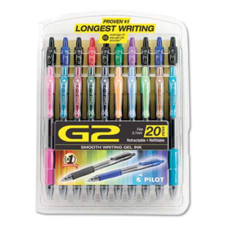 Pilot G2 Premium Gel Pen, Retractable, Fine 0.7 mm, Assorted Ink and Barrel Colors, 20/Pack (31294)
