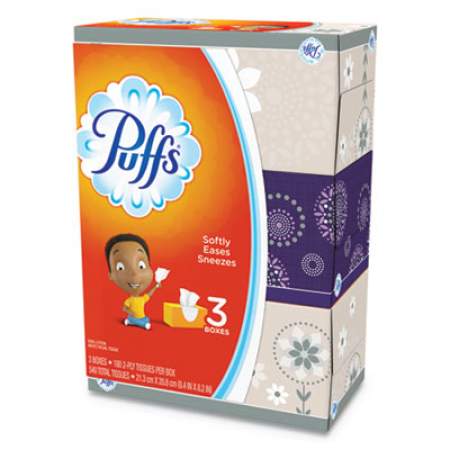Puffs White Facial Tissue, 2-Ply, White, 180 Sheets/Box, 3 Boxes/Pack, 8 Packs/Carton (87615CT)
