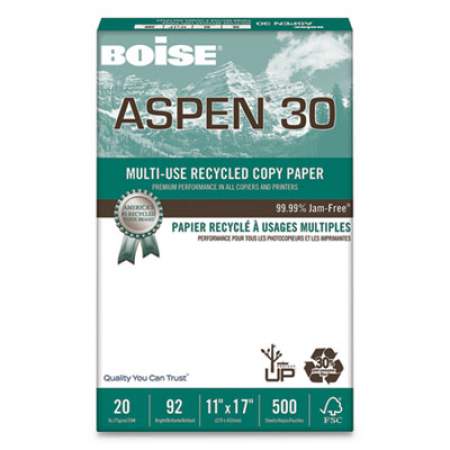 Boise ASPEN 30 Multi-Use Recycled Paper, 92 Bright, 20lb, 11 x 17, White, 500 Sheets/Ream, 5 Reams/Carton (054907)