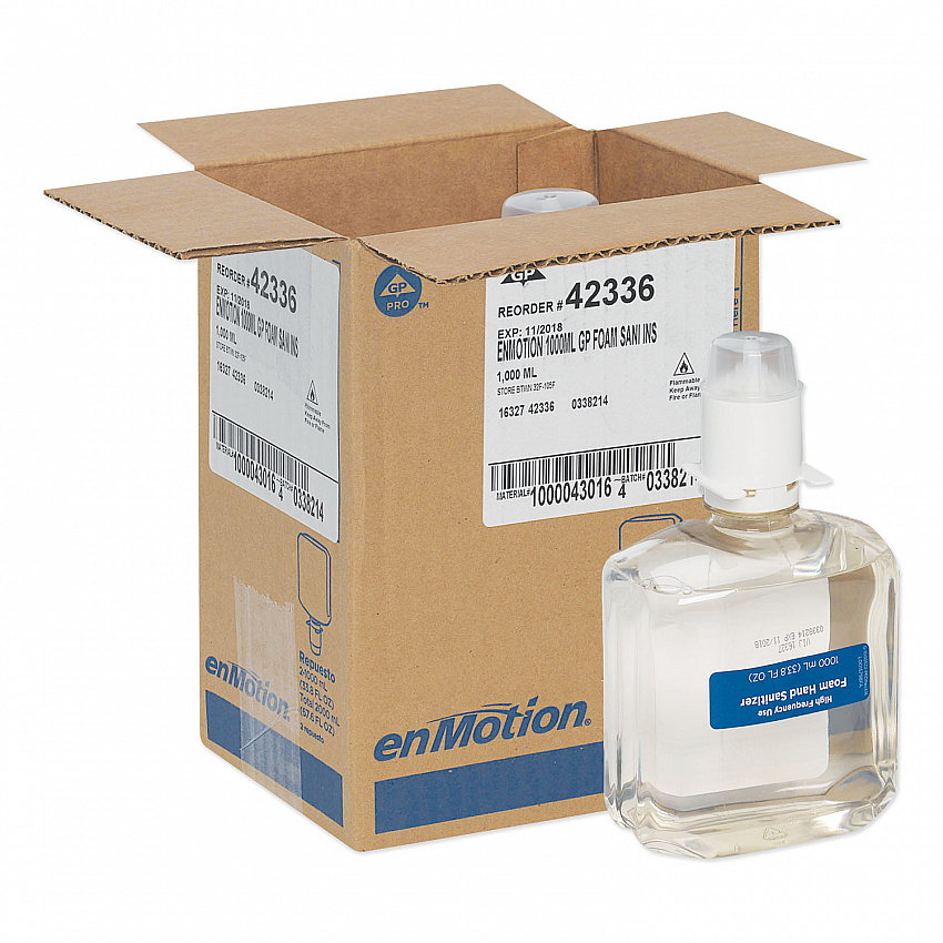 GP enMotion High-Frequency-Use Foam Sanitizer Dispenser Refill, 1,000 mL, Fragrance-Free, 2/Carton (42336)