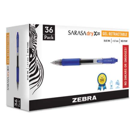 Zebra Sarasa Dry Gel X20 Gel Pen, Retractable, Medium 0.7 mm, Blue Ink, Translucent Blue Barrel, 36/Pack (46236)