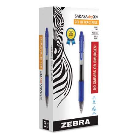 Zebra Sarasa Dry Gel X20 Gel Pen, Retractable, Bold 1 mm, Blue Ink, Translucent Blue Barrel, Dozen (46620)