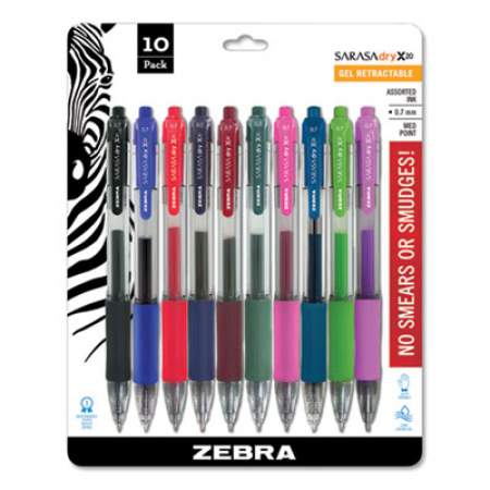 Zebra Sarasa Dry Gel X20 Gel Pen, Retractable, Medium 0.7 mm, Assorted Ink and Barrel Colors, 10/Pack (46881)