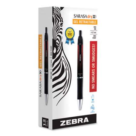 Zebra Sarasa Dry Gel X1 Gel Pen, Retractable, Medium 0.7 mm, Red Ink, Red Barrel, Dozen (45630)