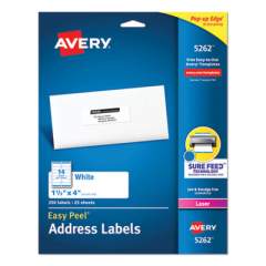 Avery Easy Peel White Address Labels w/ Sure Feed Technology, Laser Printers, 1.33 x 4, White, 14/Sheet, 25 Sheets/Pack (5262)