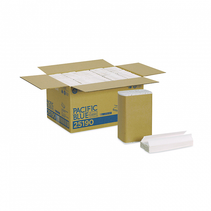 Pacific Blue Basic C-Fold Paper Towel, 1-Ply, 10.1 x 12.7, White, 240/Pack, 10 Packs/Carton (25190)