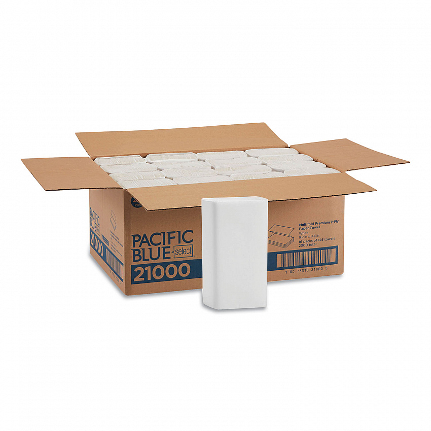 Pacific Blue Select Multi-Fold 2-Ply Paper Towel, 9.2 x 9.4, White, 125/Pack, 16 Packs/Carton (21000)