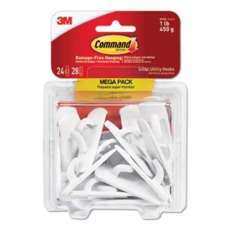 Command General Purpose Hooks, Small, 1 lb Cap, White, 24 Hooks and 28 Strips/Pack (17002MPES)