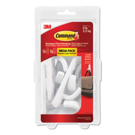 Command General Purpose Hooks, Large, 5 lb Cap, White, 14 Hooks and 16 Strips/Pack (17003MPES)