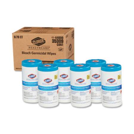 Clorox Healthcare Bleach Germicidal Wipes, 6.75 x 9, Unscented, 70/Canister (35309CT)