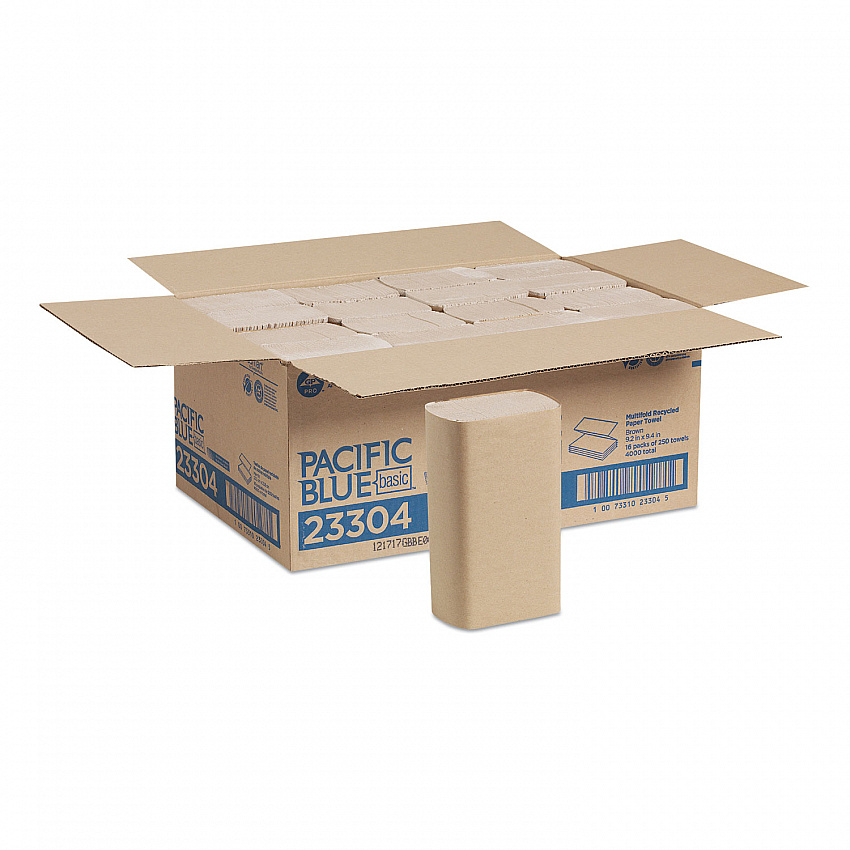 Pacific Blue Basic M-Fold Paper Towels, 1-Ply, 9.2 x 9.4, Brown, 250/Pack, 16 Packs/Carton (23304)