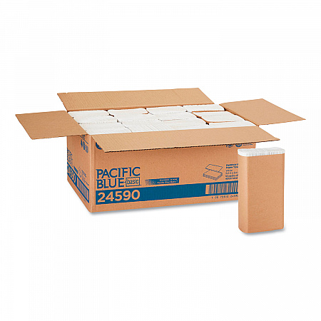 Pacific Blue Basic M-Fold Paper Towels, 1-Ply, 9.2 x 9.4, White, 250/Pack, 16 Packs/Carton (24590)