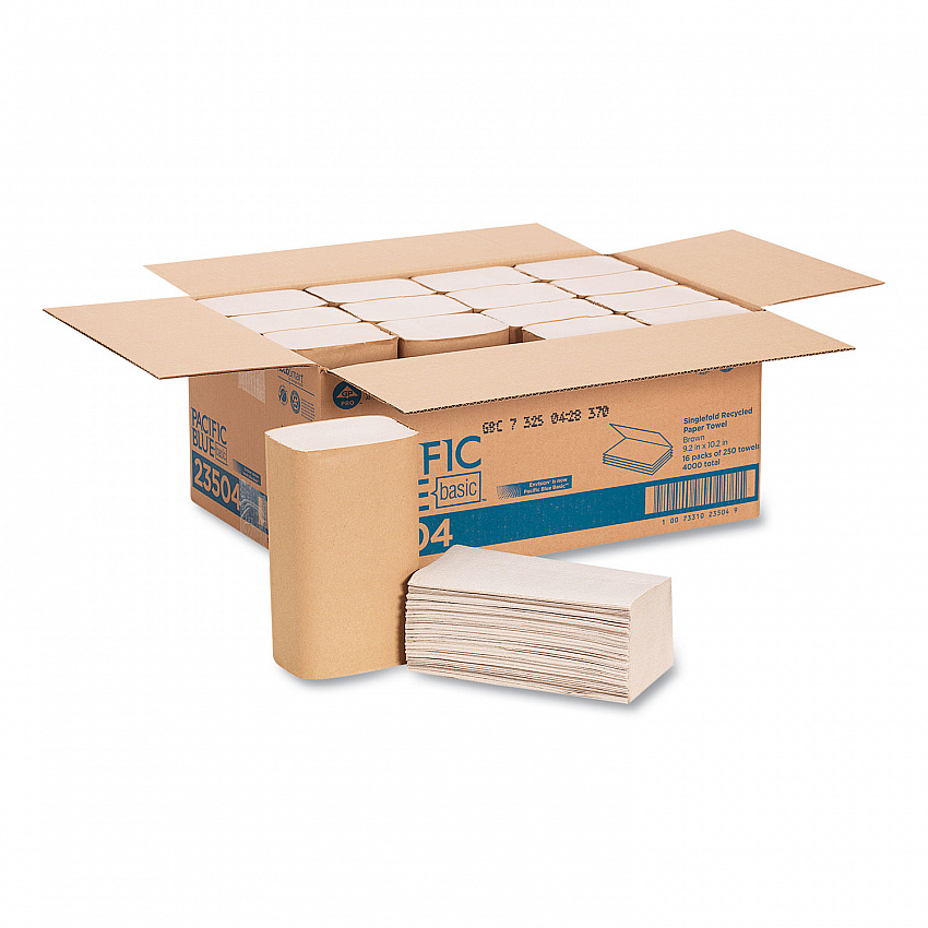 Pacific Blue Basic S-Fold Paper Towels, 1-Ply, 10.25 x 9.25, Brown, 250/Pack, 16 Packs/Carton (23504)