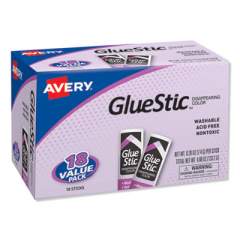 Avery Permanent Glue Stic Value Pack, 0.26 oz, Applies Purple, Dries Clear, 18/Pack (98079)