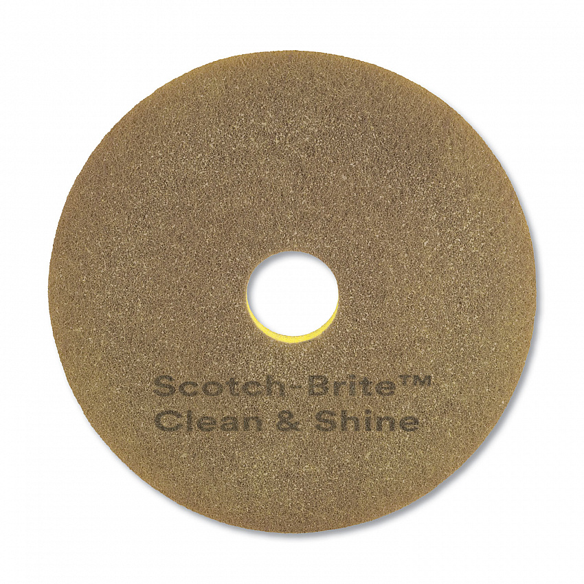 Clean and Shine Pad, 17" Diameter, Brown/Yellow, 5/Carton (09544)