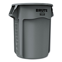 Vented Round Brute Container, 55 gal, Plastic,  Gray (265500GY)