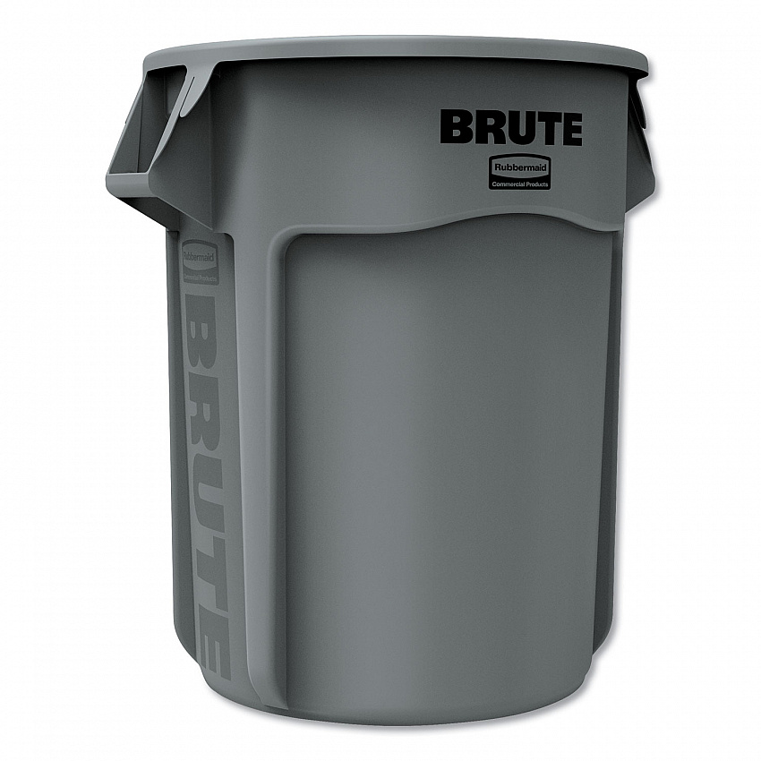 Vented Round Brute Container, 55 gal, Plastic,  Gray (265500GY)