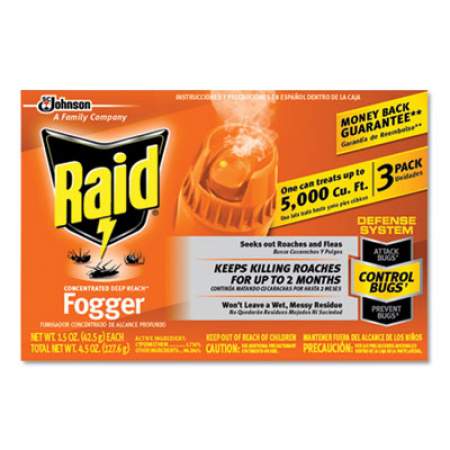 Raid Concentrated Deep Reach Fogger, 1.5 oz Aerosol Can, 3/Pack, 12 Packs/Carton (305690)