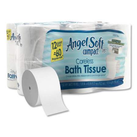 Georgia Pacific Professional Angel Soft ps Compact Coreless Bath Tissue, Septic Safe, 2-Ply, White, 750 Sheets/Roll, 12 Rolls/Carton (1937300)