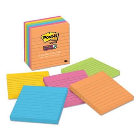 Post-it Notes Super Sticky Pads in Rio de Janeiro Colors, Lined, 4 x 4, 90-Sheet Pads, 6/Pack (6756SSUC)