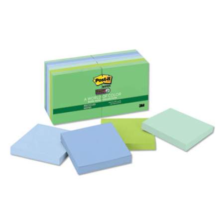 Post-it Notes Super Sticky Recycled Notes in Bora Bora Colors, 3 x 3, 90-Sheet, 12/Pack (65412SST)