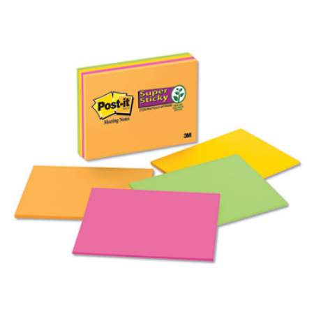Post-it Notes Super Sticky Super Sticky Meeting Notes in Rio de Janeiro Colors, 8 x 6, 45-Sheet, 4/Pack (6845SSP)