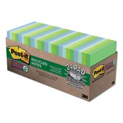 Post-it Notes Super Sticky Recycled Notes in Bora Bora Colors, 3 x 3, 70-Sheet, 24/Pack (65424SSTCP)