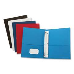 Oxford Leatherette Two Pocket Portfolio with Fasteners, 8 1/2" x 11", Assorted, 10/PK (57770)