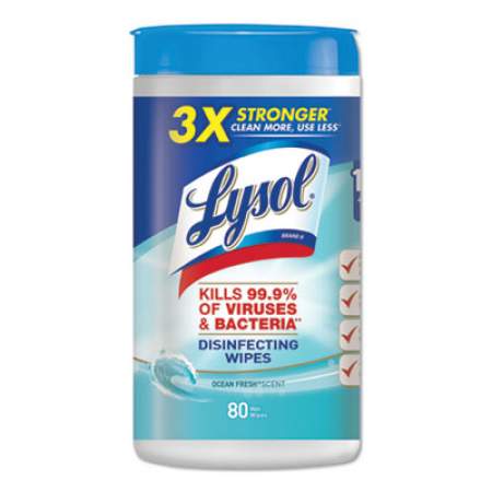 LYSOL Disinfecting Wipes, 7 x 7.25, Ocean Fresh, 80 Wipes/Canister (77925EA)