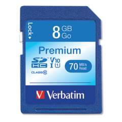 Verbatim 8GB Premium SDHC Memory Card, UHS-1 V10 U1 Class 10, Up to 70MB/s Read Speed (96318)