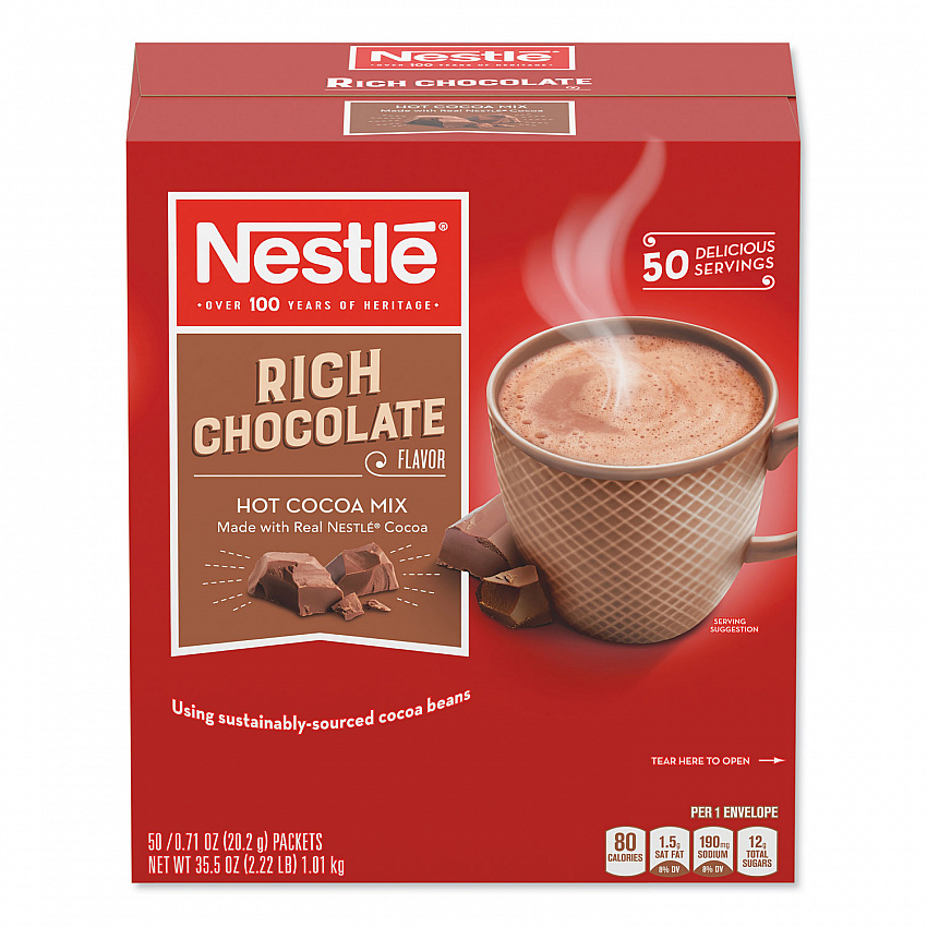 Hot Cocoa Mix, Rich Chocolate, 0.71 oz Packets, 50/Box, 6 Box/Carton (25485CT)
