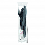 Wrapped Tableware/Napkin Packets, Mediumweight, Fork/Knife/Napkin/Spoon, Plastic, Black, 250/Carton (CH56NSPC7)
