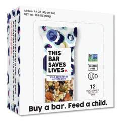 THIS BAR SAVES LIVES Snackbars, Wild Blueberry and Pistachio, 1.4 oz, 12/Box (00445BX)