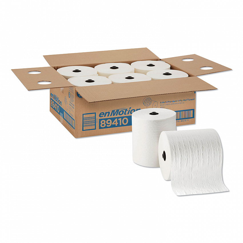 enMotion Paper Towels, 1-Ply, 8.25" x 420 ft, White, 6 Rolls/Carton (89410)