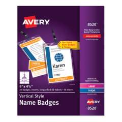 Avery Lanyard-Style Badge Holder w/Laser/Inkjet Inserts, Top Load, 4.25 x 6, WE, 25/PK (8520)