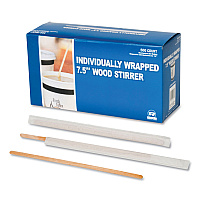 Wood Stir Sticks, 7.5", Wrapped, 5,000/Carton (R825W)