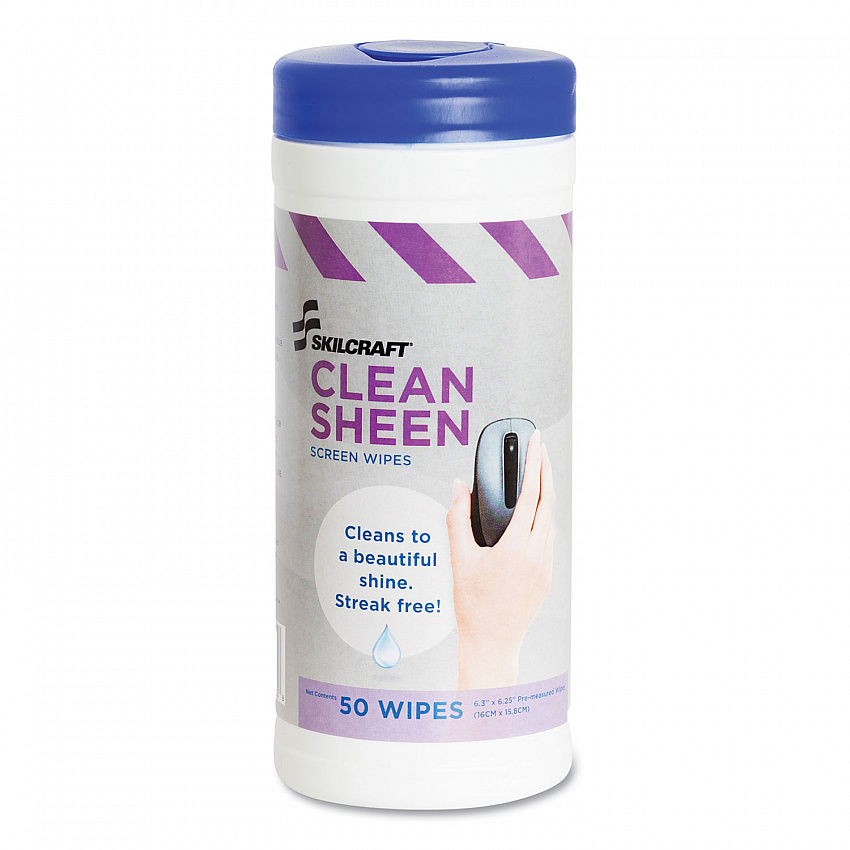 7930014541138, SKILCRAFT Computer Screen (CRT) Wet Wipes, 5 x 7, White, 50 Wipe/Dispenser, 12/Box (4541138)