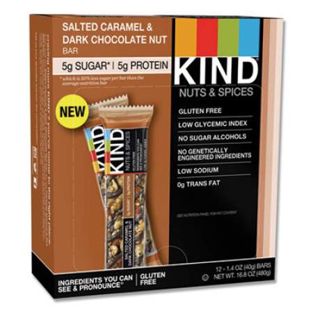 KIND Nuts and Spices Bar, Salted Caramel and Dark Chocolate Nut, 1.4 oz, 12/Pack (26961)