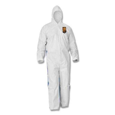 KleenGuard A35 Liquid and Particle Protection Coveralls, Zipper Front, Hooded, Elastic Wrists and Ankles, Large, White, 25/Carton (38938)