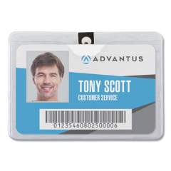 Advantus ID Badge Holder with Clip, Horizontal, 4.13 x 3.38, Frosted Transparent, 50/Pack (75456)