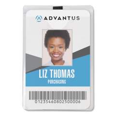 Advantus ID Badge Holder with Clip, Vertical, 3.8 x 4.25, Frosted Transparent, 50/Pack (75457)