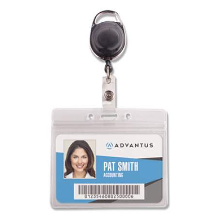 Advantus Resealable ID Badge Holder, Cord Reel, Horizontal, 3.75 x 4.13, Frosted, 10/Pack (91130)