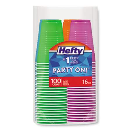 Hefty Easy Grip Disposable Plastic Party Cups, 16 oz, Assorted Colors, 100/Pack (C21637)