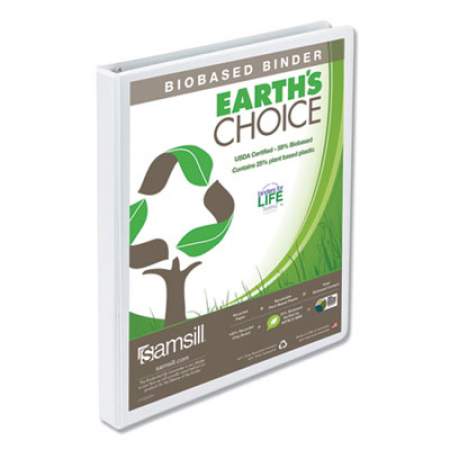 Samsill Earth's Choice Biobased Round Ring View Binder, 3 Rings, 0.5" Capacity, 11 x 8.5, White (18917)