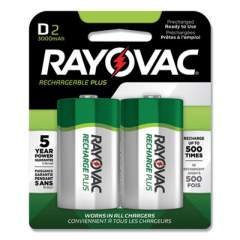 Rayovac Recharge Plus NiMH Batteries, D, 2/Pack (PL7132GEND)