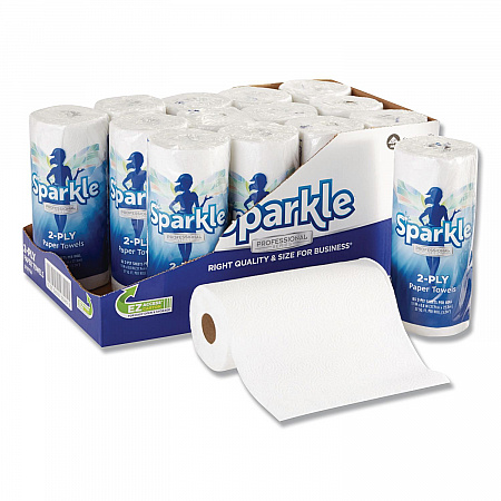 Sparkle ps Premium Perforated Paper Kitchen Towel Roll, 2-Ply, 11 x 8.8, White, 85/Roll, 15 Rolls/Carton (2717714)