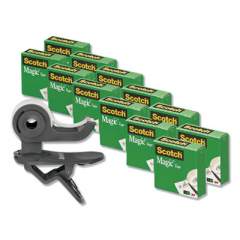 Scotch Clip Dispenser Value Pack with 12 Rolls of Tape, 1" Core, Plastic, Charcoal (810K12C19)